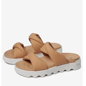 Sorel Womens VIBE Twist Slide Beige Open Back Leather Slide Sandals 8.5
